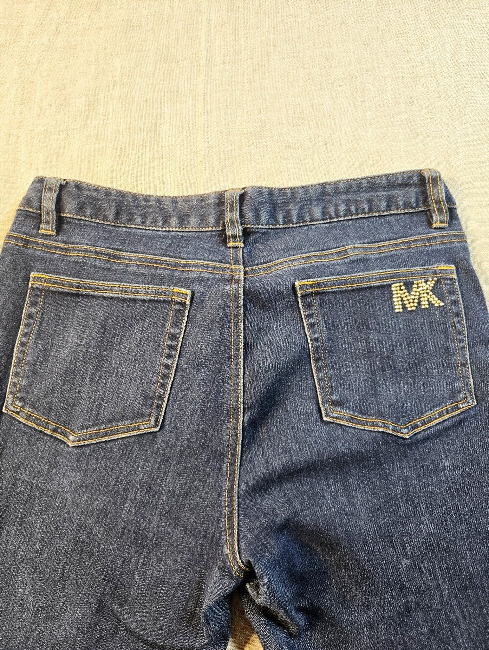 Michael Kors Women's 8 Skinny Studded Pocket Dark Blue Wash Denim Stretch Jeans - Picture 6 of 11
